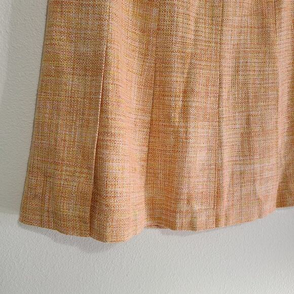 Pendleton Tweed Orange Peach 100% Silk Pleated Zip Petite Skirt Size 10 - Picture 3 of 10